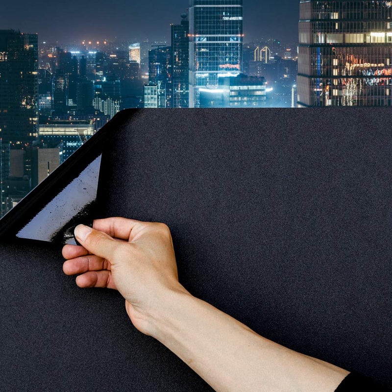 Mangobox Static Cling Total Blackout Window Film 100% UV Blocking Window Darkening Film Black Opaque Privacy Window Tint Removable Plastic Glass Covering (35.4x78.7 inches) - Image 1